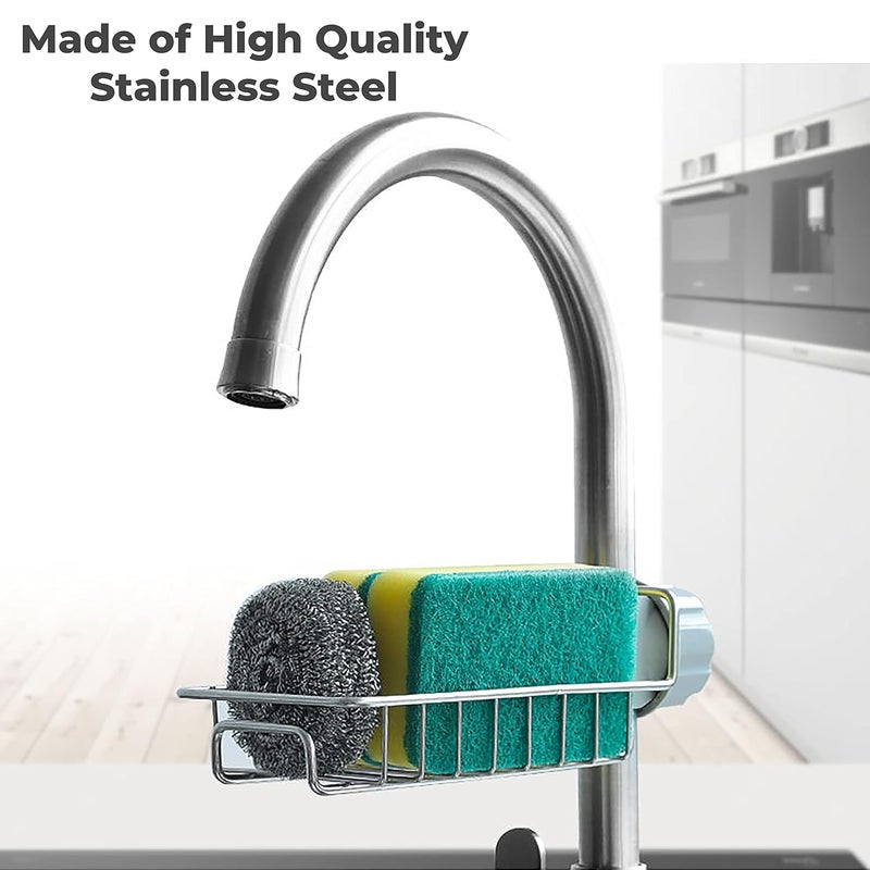 MEETO MeeTo Stainless Steel Sink Caddy Organizer Tap Organiser Clip Storage Rack Practical Home Kitchen Drain Rack with Towel Holder for Soap Pack of 1 - Image 2