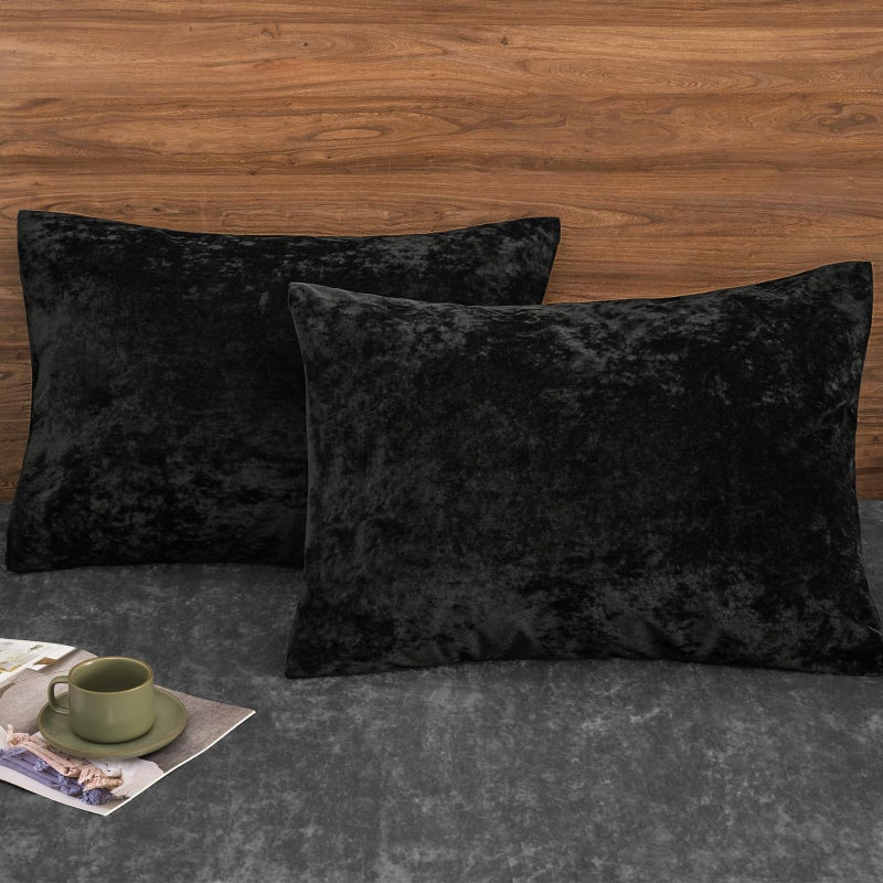 PHF Truly Velvet Pillowcases King Size, No Insert, 2 Pack Ultra Soft Breathable Pillow Shams Covers with Envelope Closure, 20" X 36" Luxury Cozy Warm Fuzzy Flannel Pillow Cases, Black - Image 1