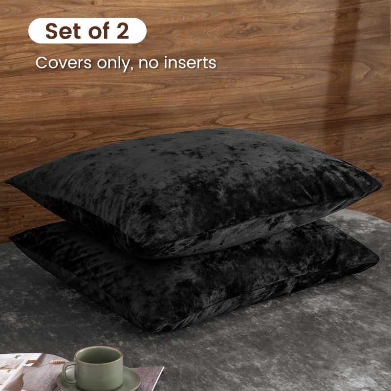 PHF Truly Velvet Pillowcases King Size, No Insert, 2 Pack Ultra Soft Breathable Pillow Shams Covers with Envelope Closure, 20" X 36" Luxury Cozy Warm Fuzzy Flannel Pillow Cases, Black - Image 4