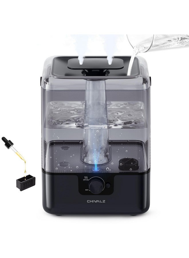 CHIVALZ 6L Humidifiers for Bedroom Large Room Home, CHIVALZ Cool Mist Top Fill Humidifiers for Baby Nursery and Plants, 26dB Quiet, Nightlight, Up to 50 Hours, Oil Diffuser 1 Pack + 2 Mist Outlets Black  - Image 1