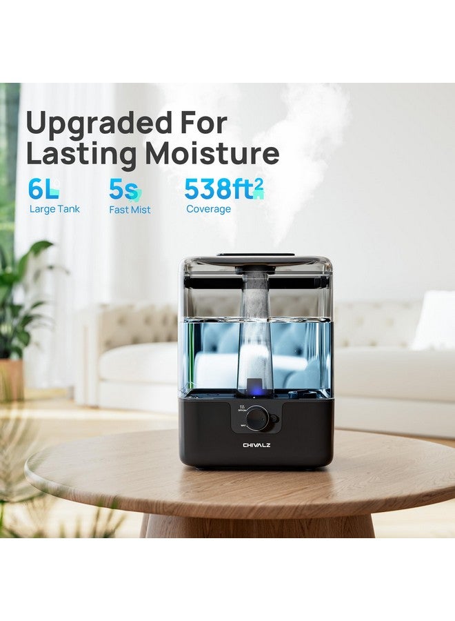 CHIVALZ 6L Humidifiers for Bedroom Large Room Home, CHIVALZ Cool Mist Top Fill Humidifiers for Baby Nursery and Plants, 26dB Quiet, Nightlight, Up to 50 Hours, Oil Diffuser 1 Pack + 2 Mist Outlets Black  - Image 3