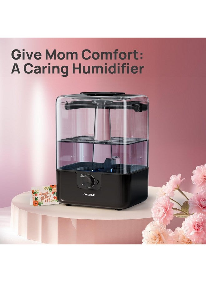 CHIVALZ 6L Humidifiers for Bedroom Large Room Home, CHIVALZ Cool Mist Top Fill Humidifiers for Baby Nursery and Plants, 26dB Quiet, Nightlight, Up to 50 Hours, Oil Diffuser 1 Pack + 2 Mist Outlets Black  - Image 2