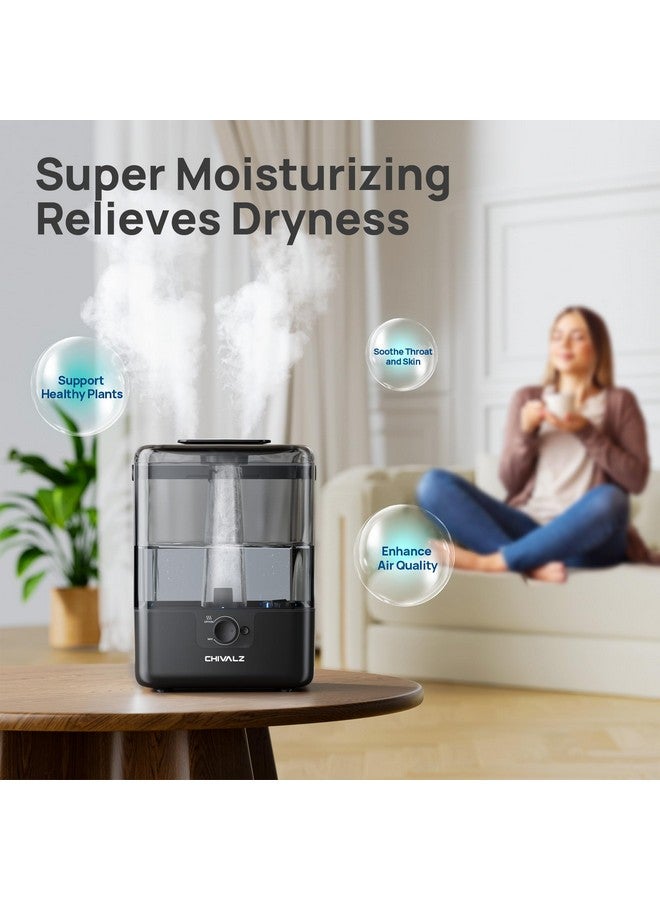 CHIVALZ 6L Humidifiers for Bedroom Large Room Home, CHIVALZ Cool Mist Top Fill Humidifiers for Baby Nursery and Plants, 26dB Quiet, Nightlight, Up to 50 Hours, Oil Diffuser 1 Pack + 2 Mist Outlets Black  - Image 4