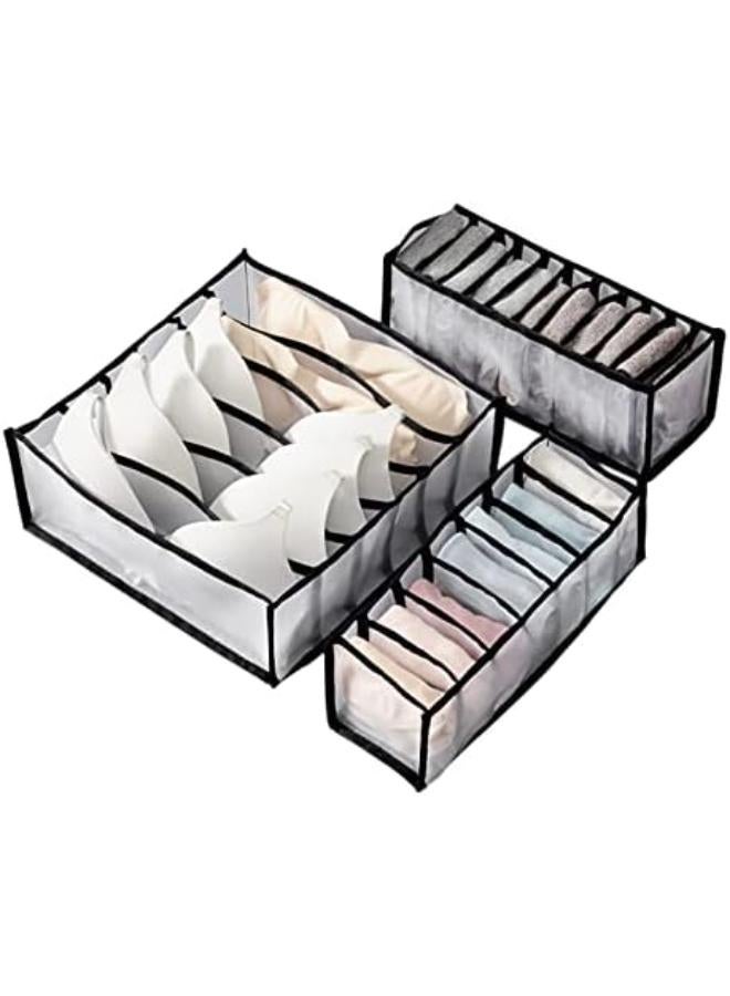 Zasjon Wardrobe Clothes Organizer Mesh Separating Bra Storage Box Underwear Organizer Foldable Mesh Drawer Containers Clothes Organizer With Compartments For Socks Ties Bras Scarves (3Pcs / Black)  - Image 1