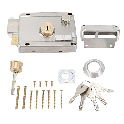 plplaaoo Home Safety Vertical Keyway Cylinder Deadbolt Rim Lock SetAntiTheft Vertical DeadboltStainless Steel Exterior Door Lock with Key for Wooden DoorsExterior Mechanical Anti Theft LocksRight Handed - Image 1