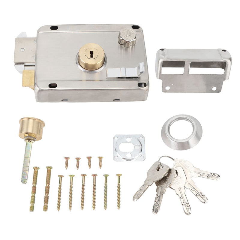 plplaaoo Home Safety Vertical Keyway Cylinder Deadbolt Rim Lock SetAntiTheft Vertical DeadboltStainless Steel Exterior Door Lock with Key for Wooden DoorsExterior Mechanical Anti Theft LocksRight Handed - Image 2
