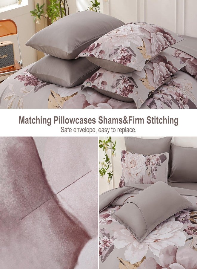 Dintszyayue Floral Comforter Set Queen Size 7 Pieces Elegant Taupe Flower Bed in a Bag Soft Bed Comforter Set for All Season with Flat Sheet, Fitted Sheets, Pillowcases & Shams - Image 4