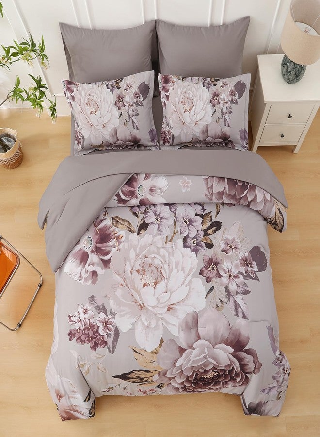 Dintszyayue Floral Comforter Set Queen Size 7 Pieces Elegant Taupe Flower Bed in a Bag Soft Bed Comforter Set for All Season with Flat Sheet, Fitted Sheets, Pillowcases & Shams - Image 2