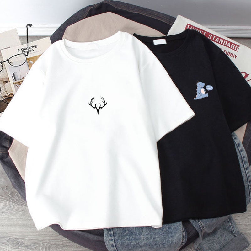 Round Neck Short-Sleeve T-Shirt For Men, Trendy Hong Kong Style, Five-Quarter Sleeve Top, Unisex, Student Couple Half-Sleeve Trendy Brand - Image 2