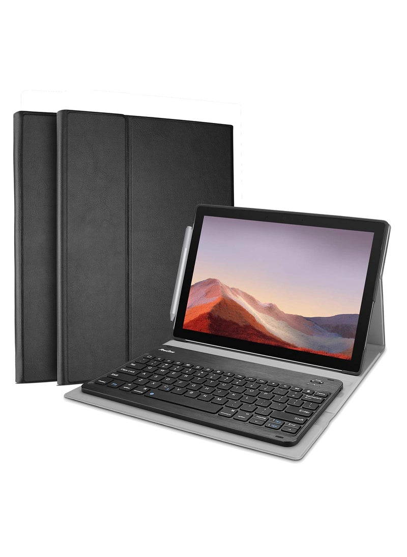 Procases - Keyboard Case for Surface Pro 7 Plus 12.3 Inch Tablet Slim Light Smart Cover with Magnetically Detachable Wireless Keyboard Black - Image 1