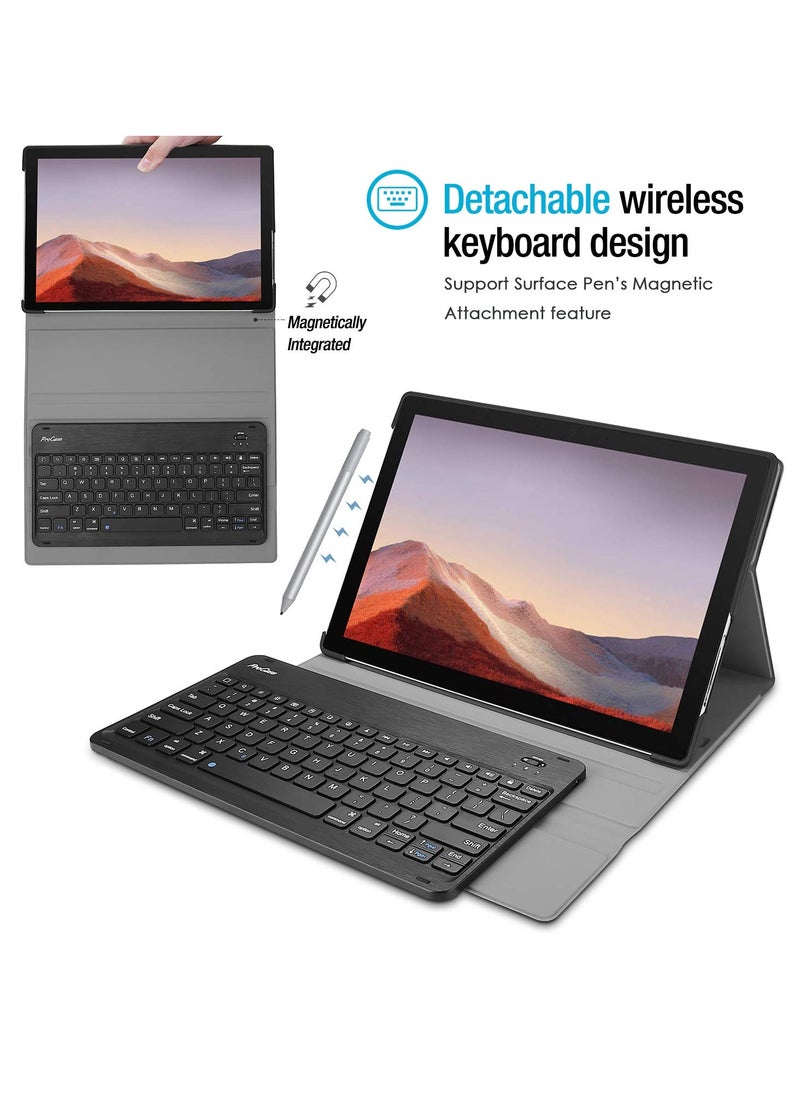 Procases - Keyboard Case for Surface Pro 7 Plus 12.3 Inch Tablet Slim Light Smart Cover with Magnetically Detachable Wireless Keyboard Black - Image 1