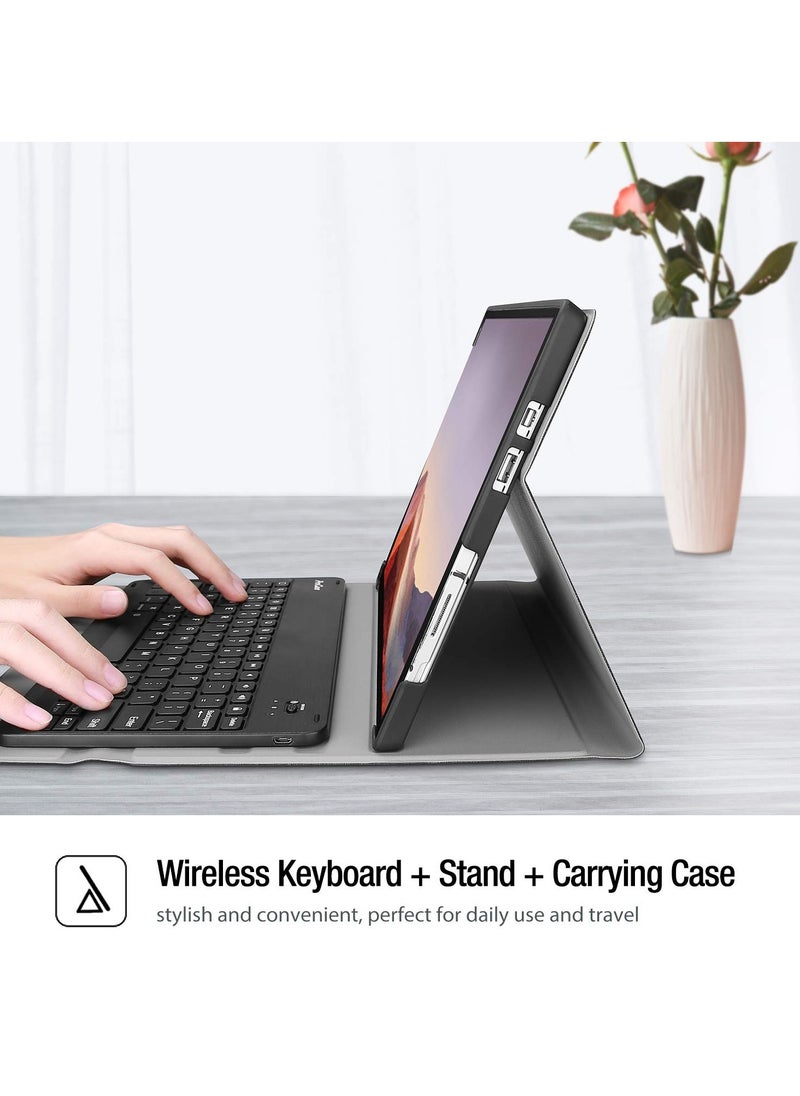 Procases - Keyboard Case for Surface Pro 7 Plus 12.3 Inch Tablet Slim Light Smart Cover with Magnetically Detachable Wireless Keyboard Black - Image 1