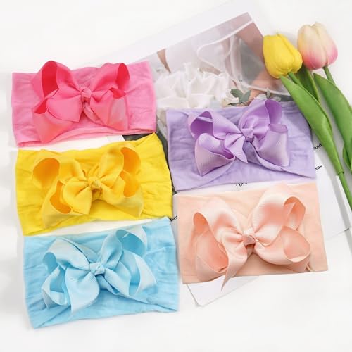 Yxiang 20PCS Baby Girl Bows Headbands, 4" Infant Bows Headbands Super Elastics Nylon Hairbands Cute Handmade Ribbon Bows for Babies Newborn Toddler (20 Colors) - Image 5