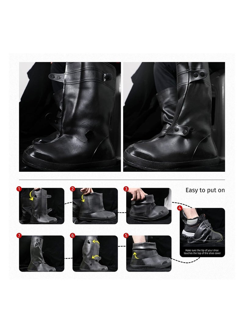 Excefore Waterproof Shoe Cover Reusable Black Rain Boot Shoe Covers Outdoor Overshoes Non-Slip Elastic Shoe Protectors Covers for Hiking Motorcycle Cycling Size L  - Image 4