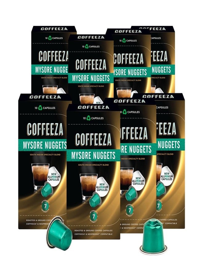 COFFEEZA (Aaa Arabica Grade) Mysore Nuggets Aluminium Coffee Capsules (Specialty Coffee) Intensity 7/10, Pack of 8, 80 Capsules - Image 1