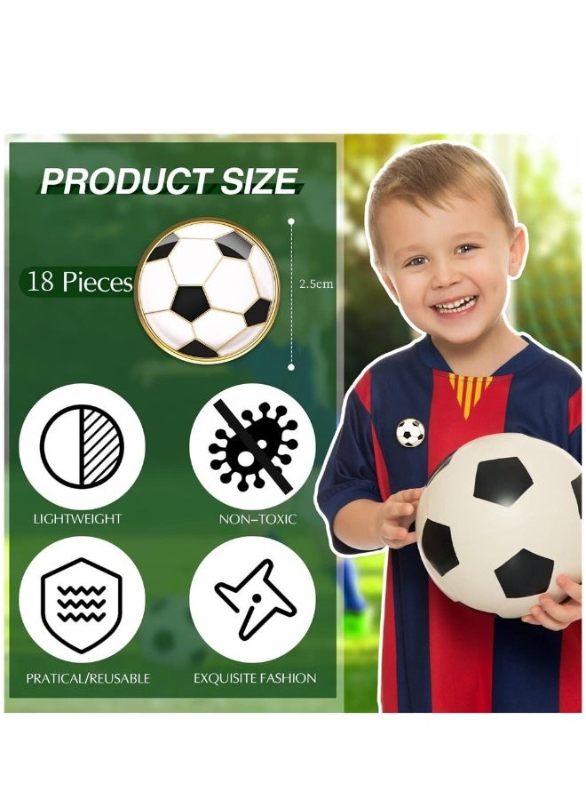 Soccer Lapel Pin, 18 Pcs Soccer Brooch, Soccer Ball Cartoon Round Metal Pins, Football Hat Shirt Pin Tie Tack Pinback, Men Women Brooches Sports Accessories Charm Decoration - Image 2