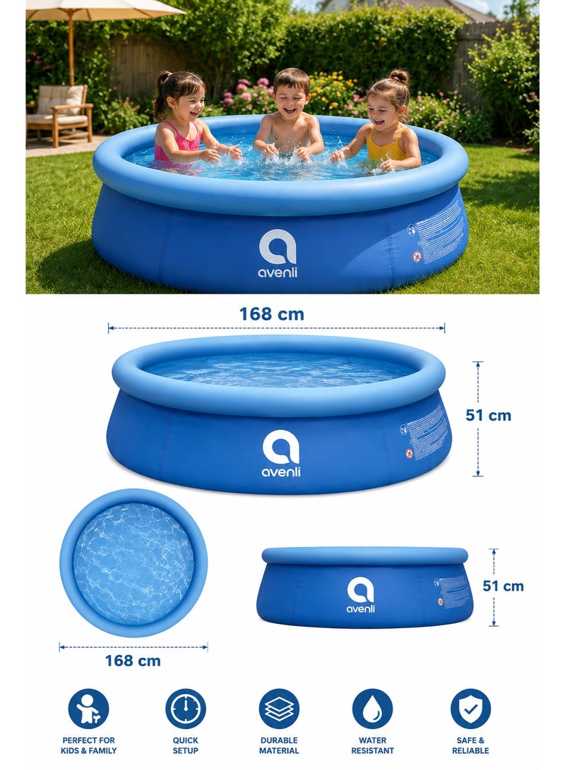 Avenli Inflatable Kids Pool – Round Family Water Pool – Quick Setup Blue Air Ring Swimming Pool for Garden & Outdoor Use – 168×51 cm – 12014 - Image 3