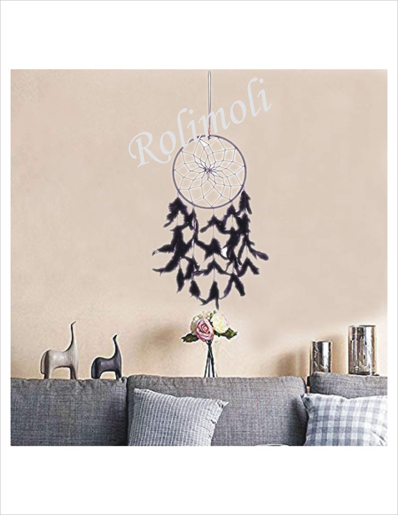 ROLIMOLI Black Dream Catcher Wall Hanging Decorative Boho Home Office Bedroom Showpiece for Positive Vibes - Image 4