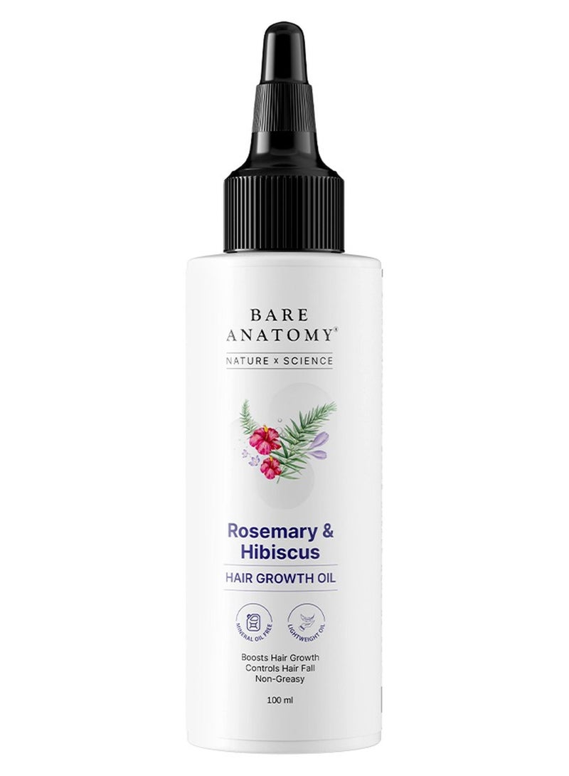 BARE ANATOMY Nature x Science Rosemary Hibiscus Hair Growth Oil for Women & Men | Helps Hair Growth & Strengthens Hair | Nourishes Scalp & Controls Hair Fall | Suitable for All Hair Types-100ml - Image 1