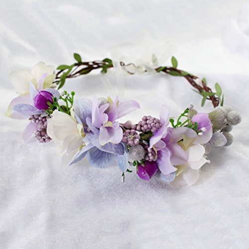 Vivivalue Floral Crown Headband Flower Headpiece Hair Wreath Floral Halo Boho with Ribbon Wedding Party Photos Prom Lavander - Image 4