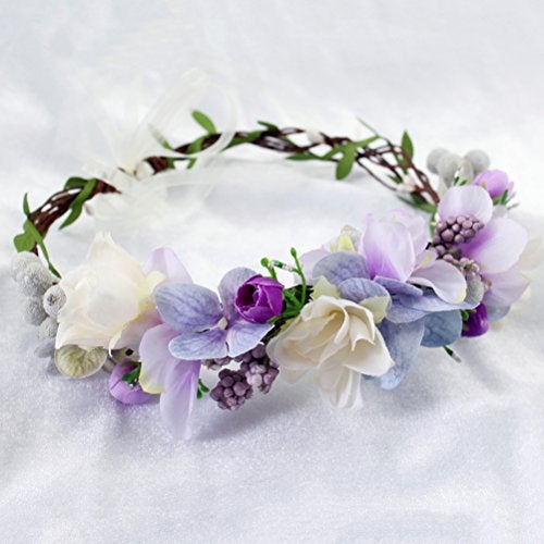 Vivivalue Floral Crown Headband Flower Headpiece Hair Wreath Floral Halo Boho with Ribbon Wedding Party Photos Prom Lavander - Image 2