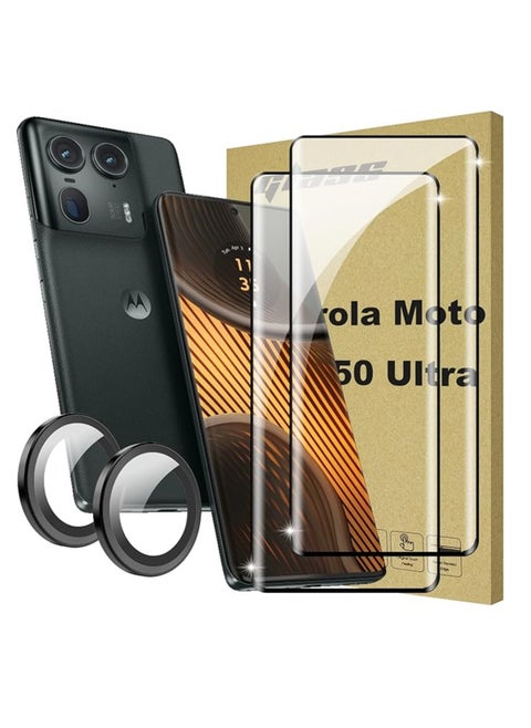Tempered Glass [2+1 Pack] Camera Lens Protector for Motorola Edge 50 Ultra Screen Protector and HD Invisible Frame Tempered Glass Screen Protector for Motorola Moto Edge 50 Ultra