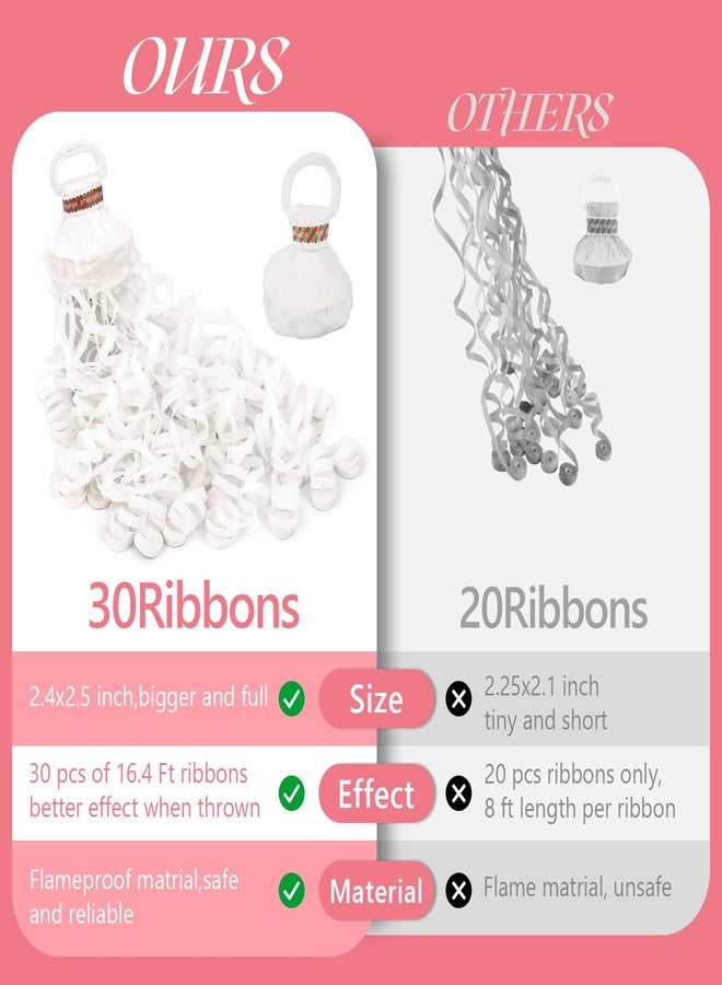 BATTIFE Streamers Poppers - Hand Throw Confetti Poppers, No Mess Paper Crackers for Birthday Wedding Party Celebrations, White, 16.4Ft/5M (10Pack) - Image 2
