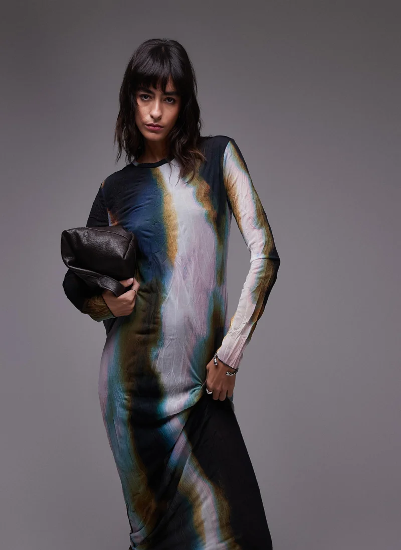 TOPSHOP Ombre Long Sleeve Midaxi Dress