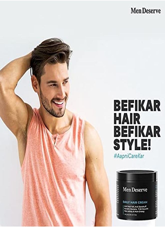MEN DESERVE - Daily Hair Cream (7 Oil Nourish) For Hair Fall Control, Dandruff Control,And Keratin Restore 100 Gm - Image 1