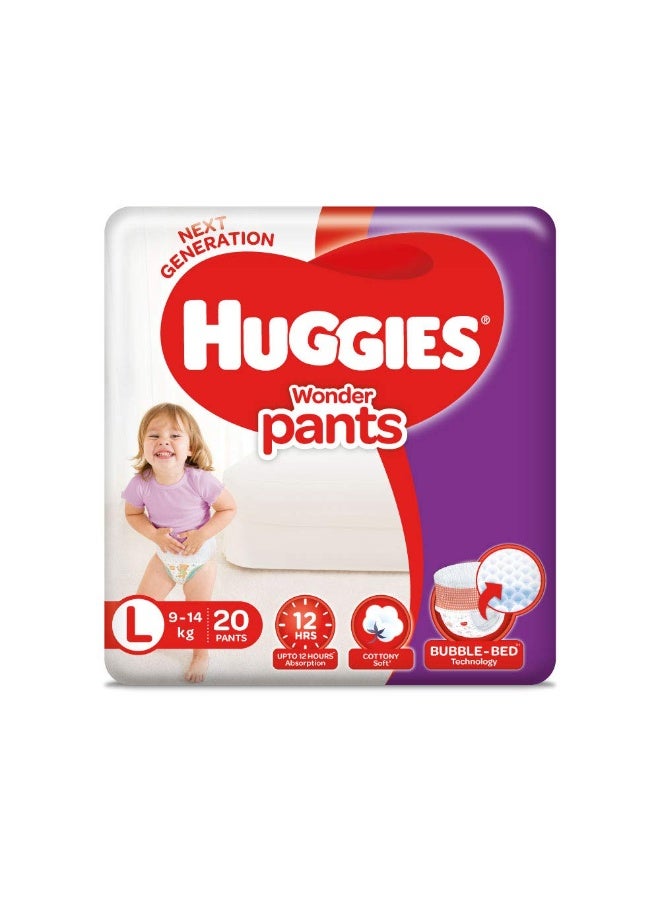 Huggies Unisex Babies Wonder Pants Large (L) Size Diaper Pants, with Bubble Bed Technology for comfort, (9 kg - 14kg) (20 count ) - Image 1