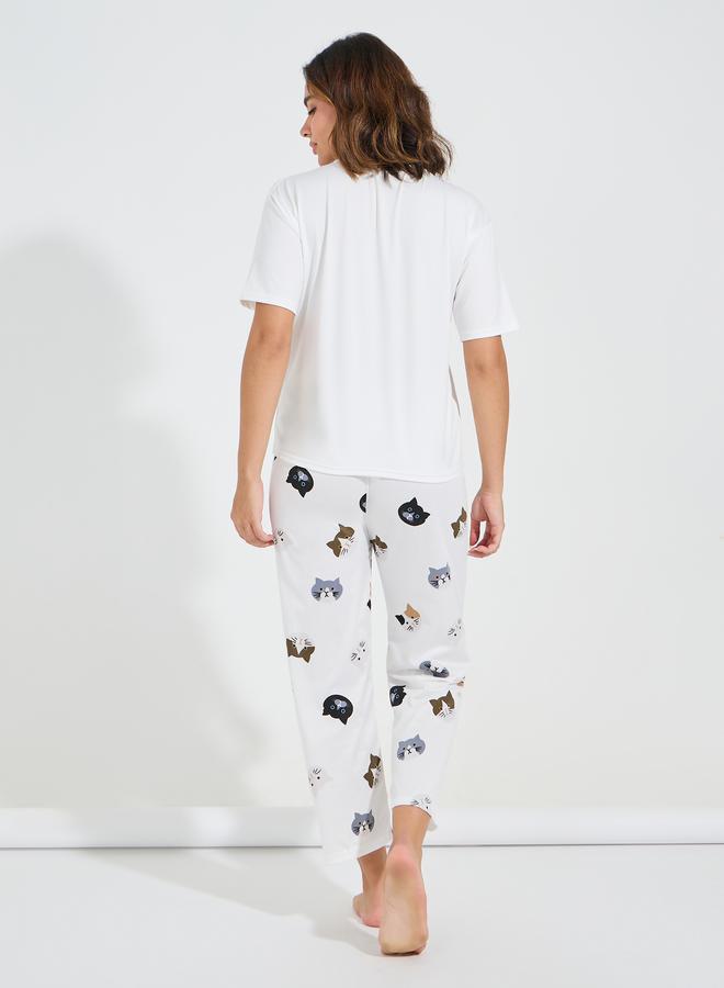 Take Two Cat Print T-Shirt & Pyjama Set - Image 5