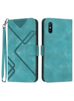 HuHa Case Cover For Xiaomi Redmi 9A/9AT/9i Line Pattern Skin Feel Leather Phone Case Light Blue 