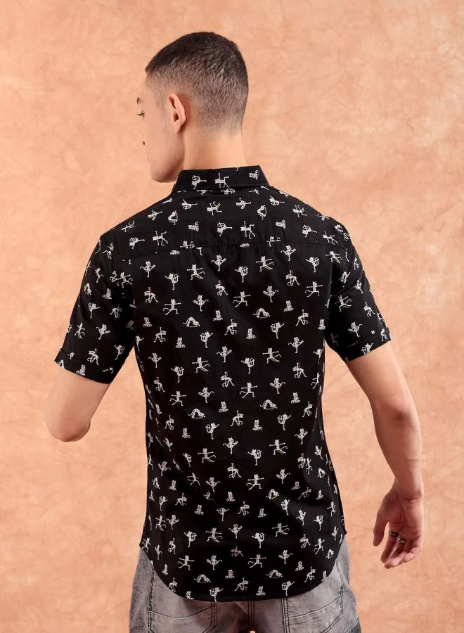 شركة المرآب الهندية Men Slim Fit Printed Half Sleeves Cutaway Collar Casual Shirt