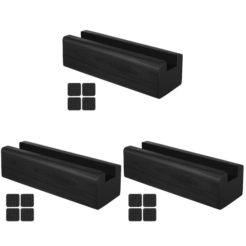 Full Length Mirror Stand Holder Wooden Anti Skid Bracket Floor Base Black 3PCS - Image 2