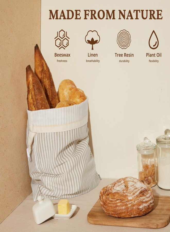 BRONYPRO Beeswax Bread Bags for Homemade Bread Sourdough, 2 Pack Reusable Sourdough Bread Bags, Organic Beeswax & Linen Homemade Bread Storage, Eco-friendly & Long-latsing,Large 17x12.6in,Beige - Image 2