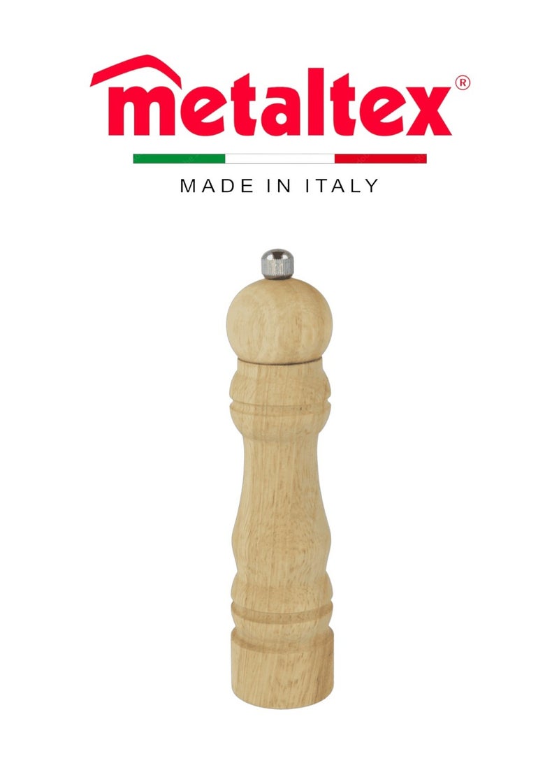 Metaltex مطحنة توابل ملح وفلفل ميتالتكس – 17 سم مطحنة سيراميك – جسم من خشب المطاط مع لمسات معدنية مطلية بالكروم – مطحنة مطبخ متينة - Image 1