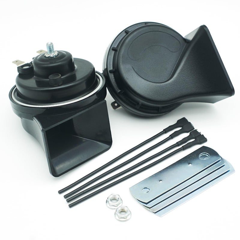 NEOGET Car Horn 12V Super Loud Electric Waterproof High Low Daul Tone Fit for Any 12 Volt Vehicles Auto Replacement Universal Horn Kit (Black) - Image 1