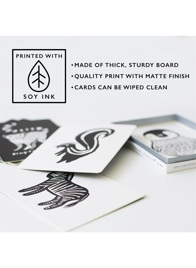 Wee Gallery Black and White Art Flash Cards for Babies, High Contrast Educational Animal Picture Cards, Baby Visual Stimulation, Brain and Memory Development in Infants and Toddlers - B&W Animals