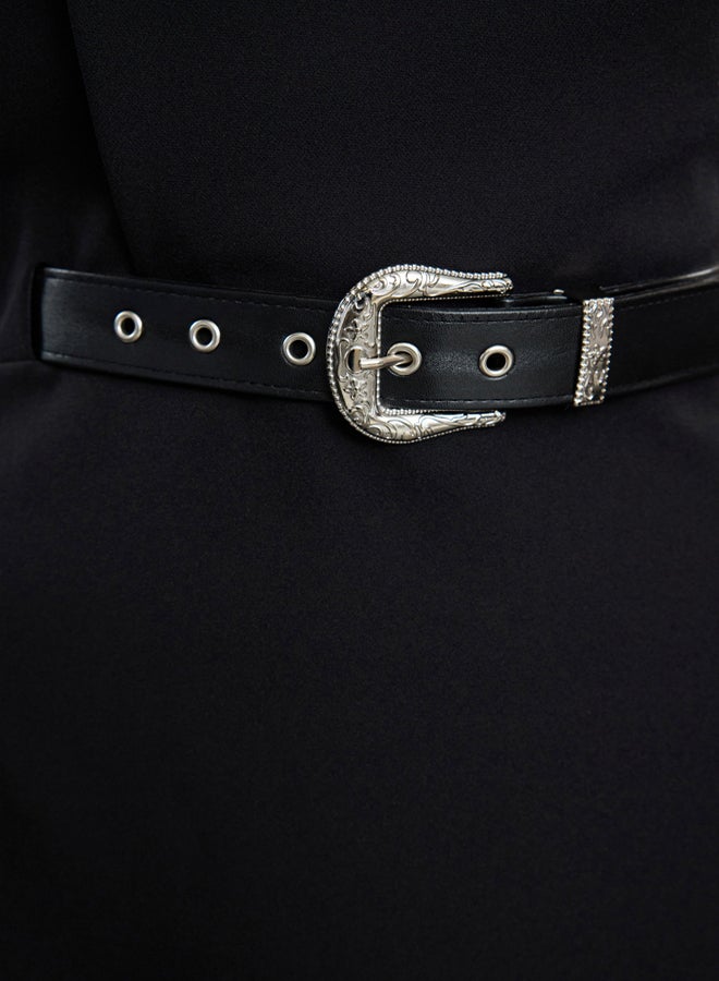 trendyol Black Single Arm Belt Accessory Detail Woven Stylish Mini Evening Dress TPRAW25EL00029 - Image 4