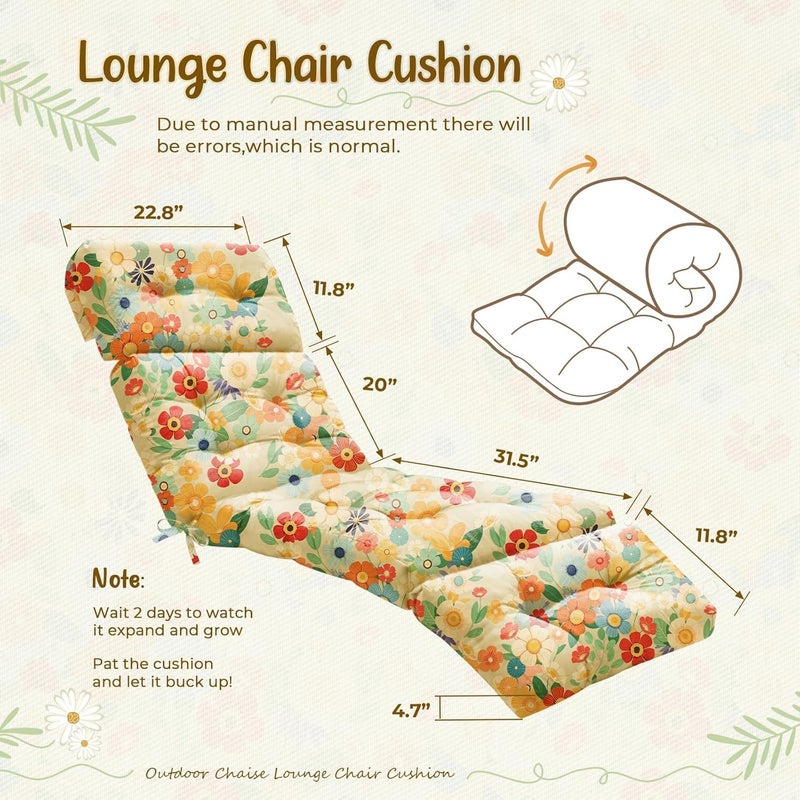 Uthem Outdoor Chaise Lounge Chair Cushion 75.1 x 22.8 x 4.7 Inches 100% Waterproof Replacement Cotton Patio Pool Lounge Chair Cushion for Outdoor Furniture with Ties, Daisy - Image 2