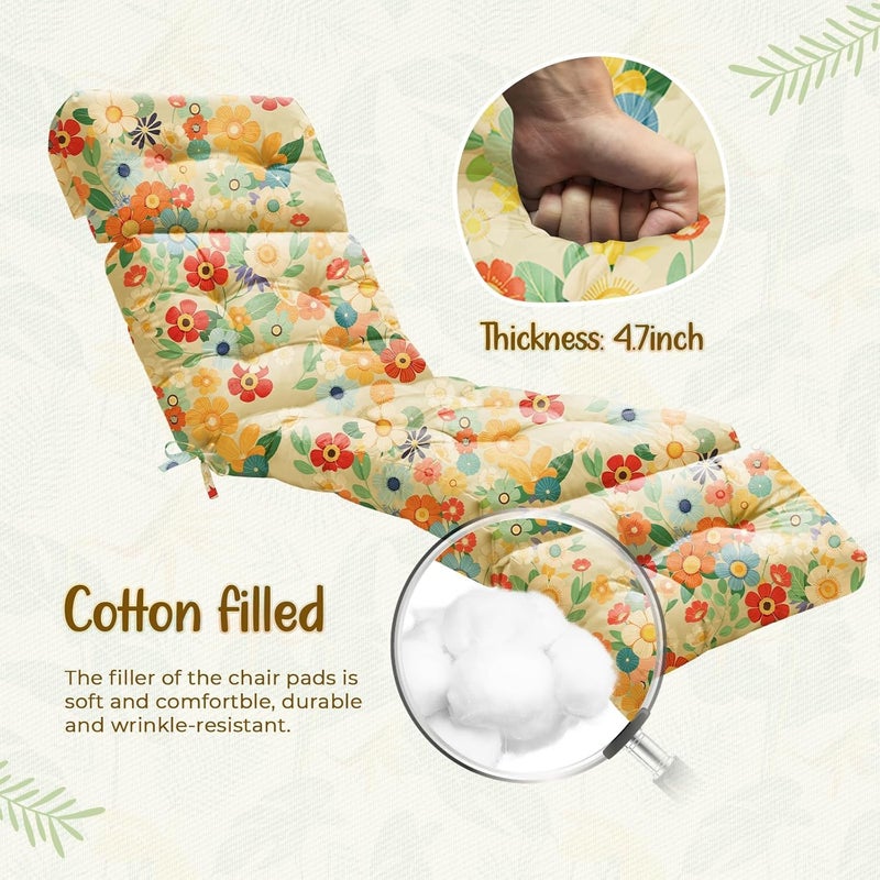 Uthem Outdoor Chaise Lounge Chair Cushion 75.1 x 22.8 x 4.7 Inches 100% Waterproof Replacement Cotton Patio Pool Lounge Chair Cushion for Outdoor Furniture with Ties, Daisy - Image 5