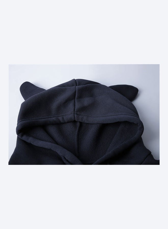 NIBEMINENT Cute Letter Printing Cat Ears Hooded Pullover Dark blue  - Image 2