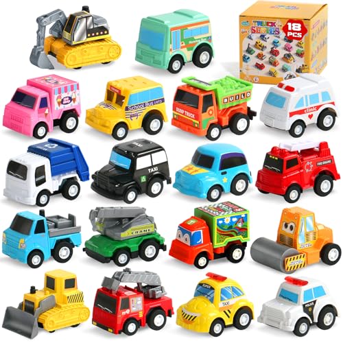 Fajiabao 18 PCS Toy Cars for Toddlers Mini Pull Back Cars Trucks Pinata Stuffers for Kids Party Favors for Kids 35 Classroom Prizes Basket Bulk Goodie Bag Treasure Box for 2 3 4 5 6 Boys Girls - Image 1