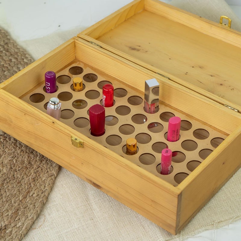 JUNSU CRAFT RA JUNSU CRAFT Pine Wood Essential Oil Storage Box Holds 50 Bottles for for 51015ml Homeopathic Medicine Organizer Travel Case Bamboo Display Presentation Box for Aromatherapy Bottles Remedies - Image 3