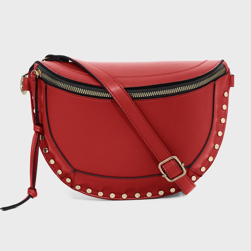IS Moon Bag Classic Rivet PU Crossbody Handbag - Red - Image 1