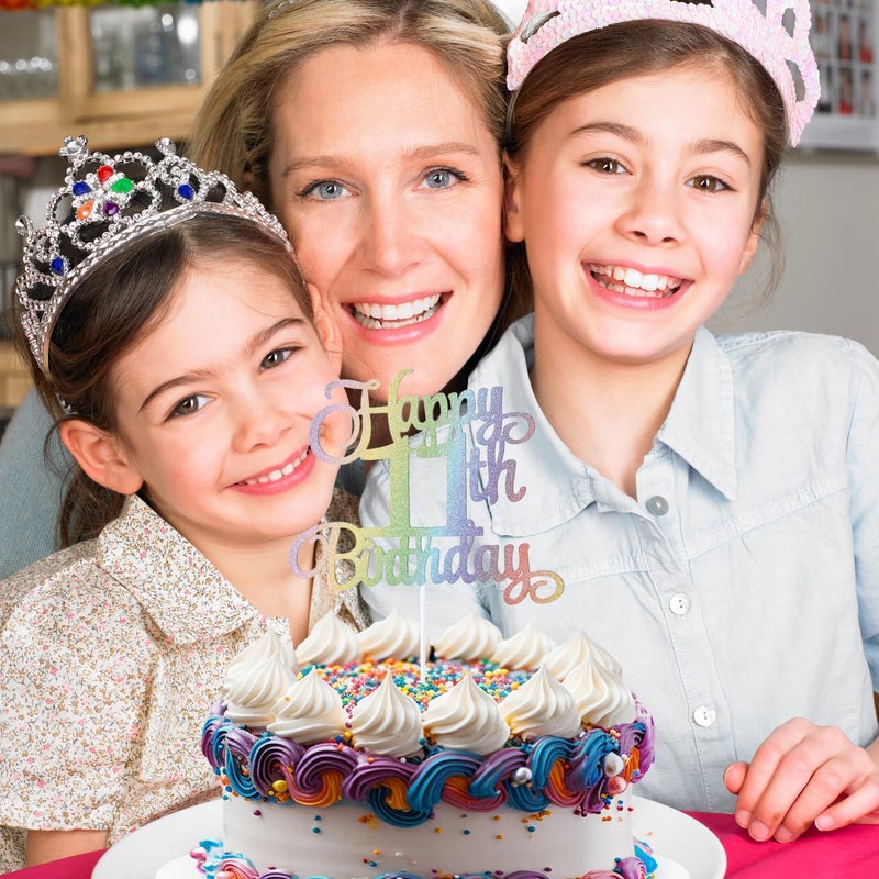 Chewarelly 11th Happy Birthday Cake Topper  Glitter Happy 11th Birthday Cake Topper for Birthday Party Cake Decoration(Rainbow Color) - Image 4