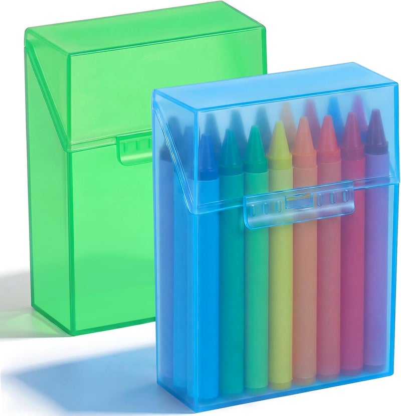 Clabby 2 Pcs Plastic Crayon Organizer Case for 24 Count Crayons Kids Art Supply Storage Box with Lid, Portable Holder for Classroom Home Travel, Fits Standard 24-Pack Crayon (Blue,Green) - Image 1