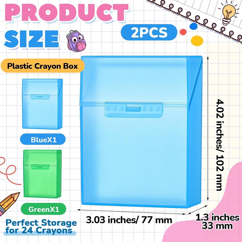 Clabby 2 Pcs Plastic Crayon Organizer Case for 24 Count Crayons Kids Art Supply Storage Box with Lid, Portable Holder for Classroom Home Travel, Fits Standard 24-Pack Crayon (Blue,Green) - Image 2