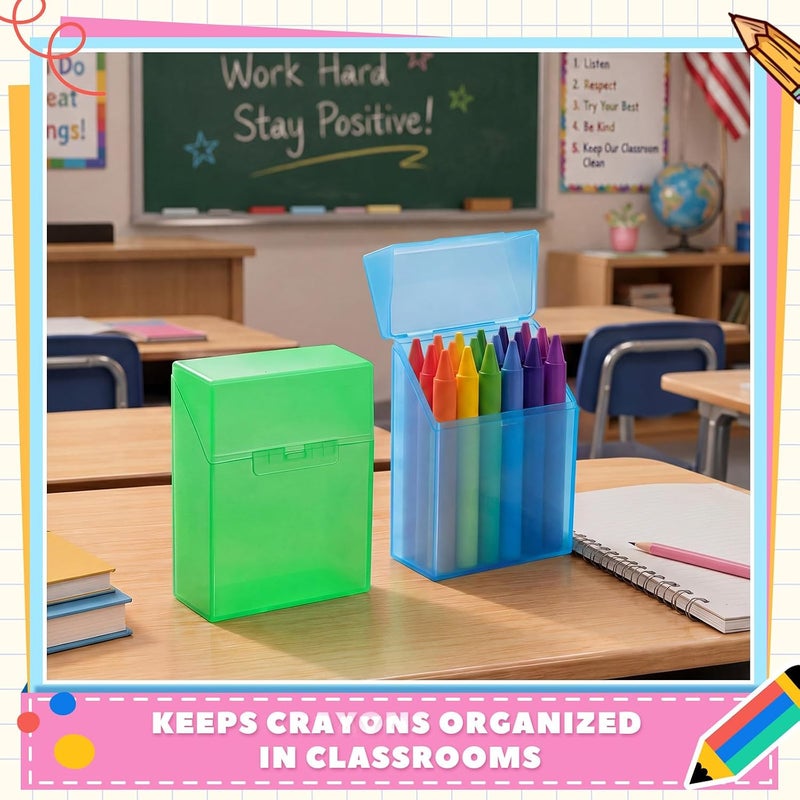 Clabby 2 Pcs Plastic Crayon Organizer Case for 24 Count Crayons Kids Art Supply Storage Box with Lid, Portable Holder for Classroom Home Travel, Fits Standard 24-Pack Crayon (Blue,Green) - Image 5