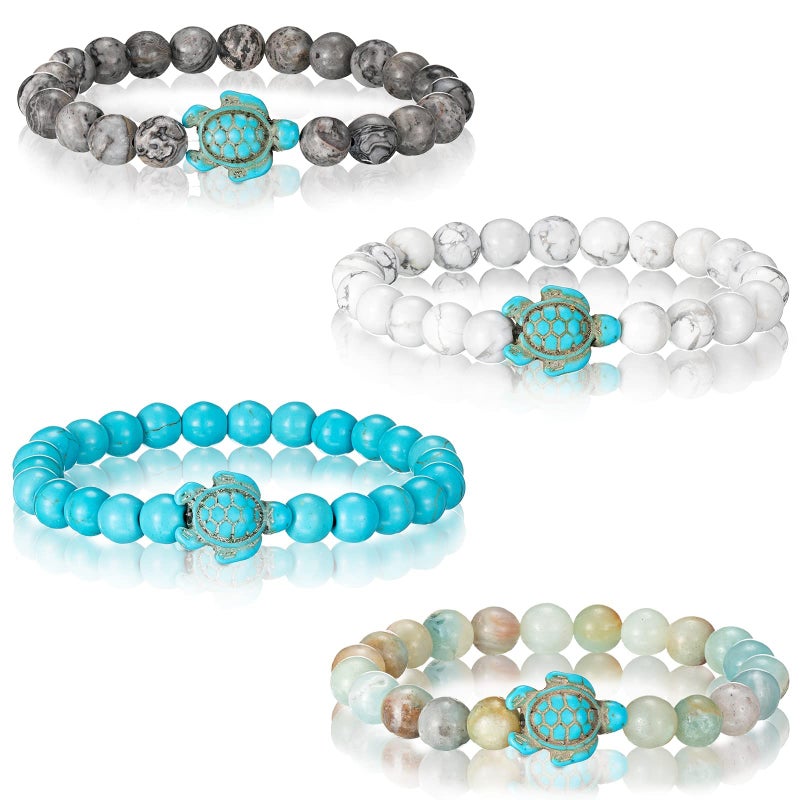 Excefore 4 Pcs Chakra Bracelets for Women, Sea Turtle Beads Ocean Bracelets and Healing Stones Bracelets 8mm Crystal Bracelet Yoga Beaded Bracelets Essential Oil Diffuser, Friendship Gifts - Image 2